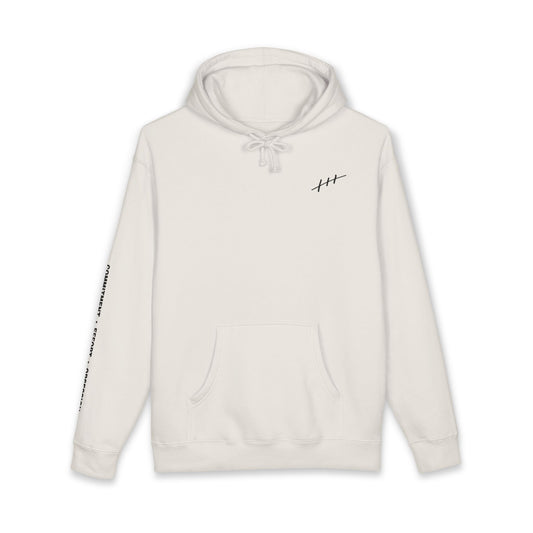 Minimalist Hash Mark Hoodie — Subtle Chest & Sleeve Graphic Hooded Sweatshirt