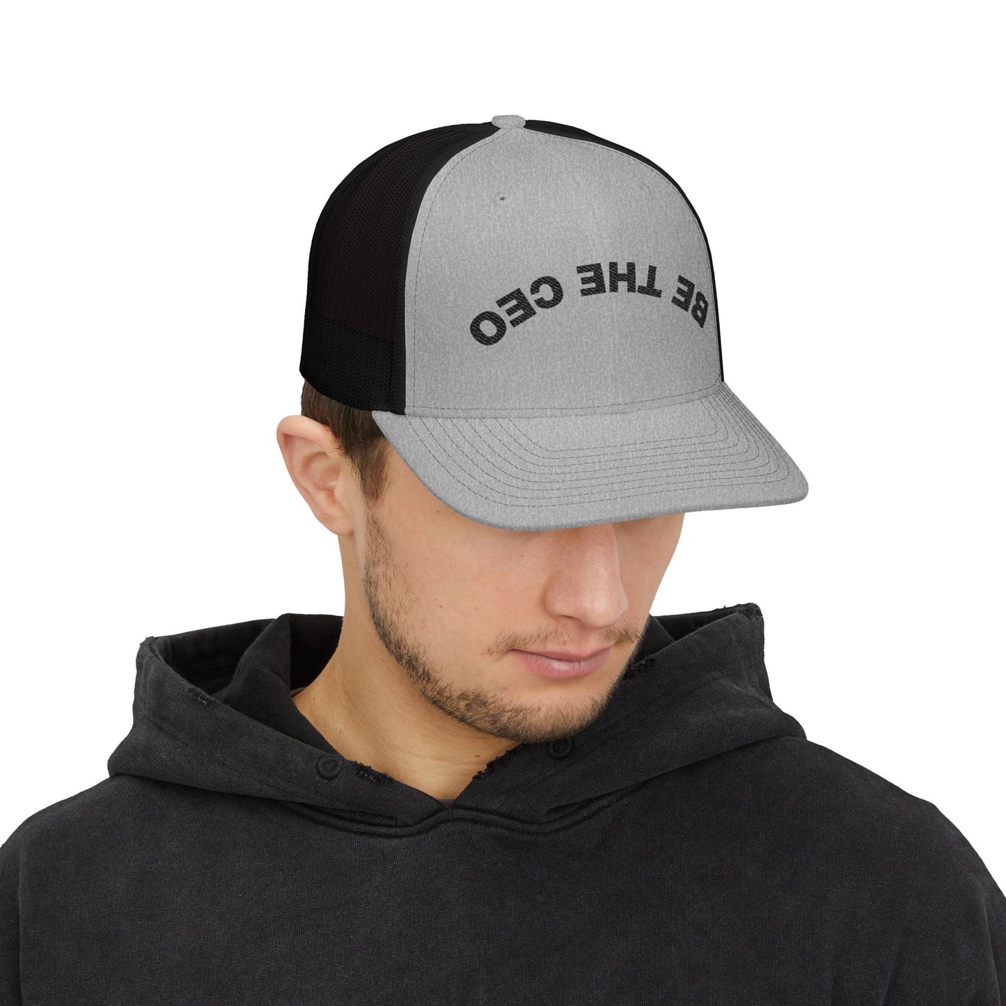 Embroidered 'BE THE CEO' Snapback Trucker Cap — Bold Mesh Back Hat for Entrepreneurs & Leaders